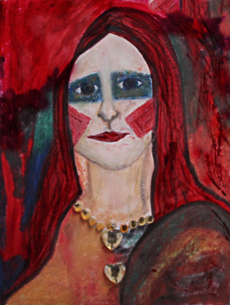 Ritratto stilizzato di una donna in stile moderno, che ricorda la Gioconda.