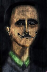 "L'uomo del '900" è un ritratto intenso che si ispira a un volto a me caro. Con uno stile che evoca un senso di usura e decadenza, l'opera cattura lo sguardo profondo e l'animo tormentato di un'epoca, rappresentando al contempo un omaggio personale a un'anima che ha vissuto il secolo scorso.