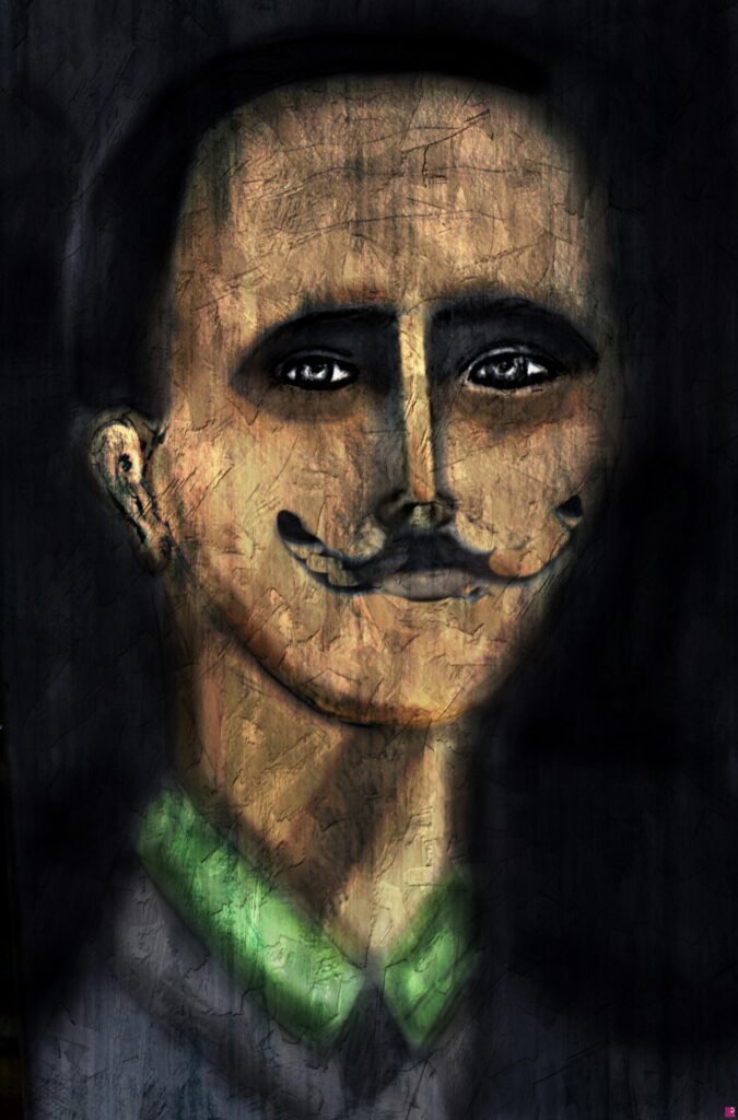 "L'uomo del '900" è un ritratto intenso che si ispira a un volto a me caro. Con uno stile che evoca un senso di usura e decadenza, l'opera cattura lo sguardo profondo e l'animo tormentato di un'epoca, rappresentando al contempo un omaggio personale a un'anima che ha vissuto il secolo scorso.